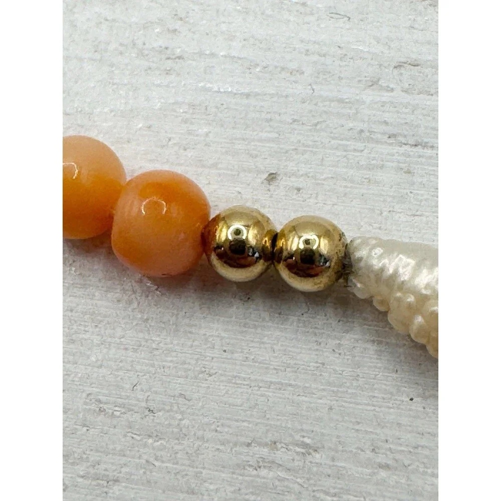 Vtg 14K Yellow Gold Angel Skin Coral Freshwater Pearl Necklace 19” Quiet Luxury